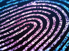 Digital fingerprint on a black background close up.