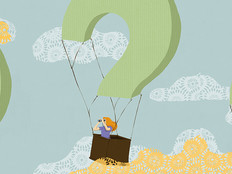 conceptual illustration of question mark hot air balloons in the clouds
