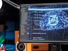 Desktop monitor with brain AI concept