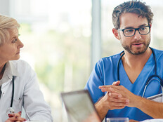 Healthcare team discussing at a table