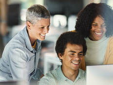 Coworkers collaborating in the office