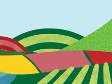 illustration of colorful farms and hills