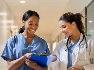 Nurse and doctor coordinating