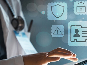 Doctor using secure tablet