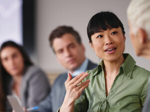 woman discusses data governance