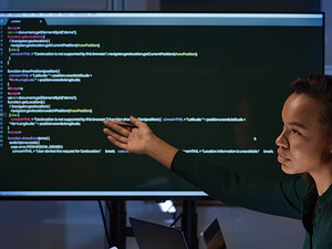 IT specialists meet and look at code