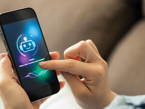 woman using chatbot on her phone