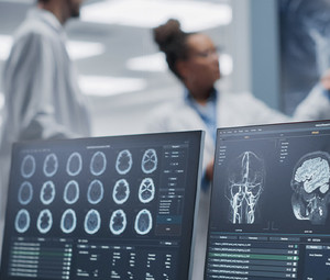 Medical Scientist Using Computer with MRI Images
