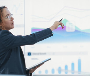 Person explaining data sets 