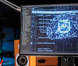 Desktop monitor with brain AI concept