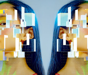 abstract image of woman with pixelated face